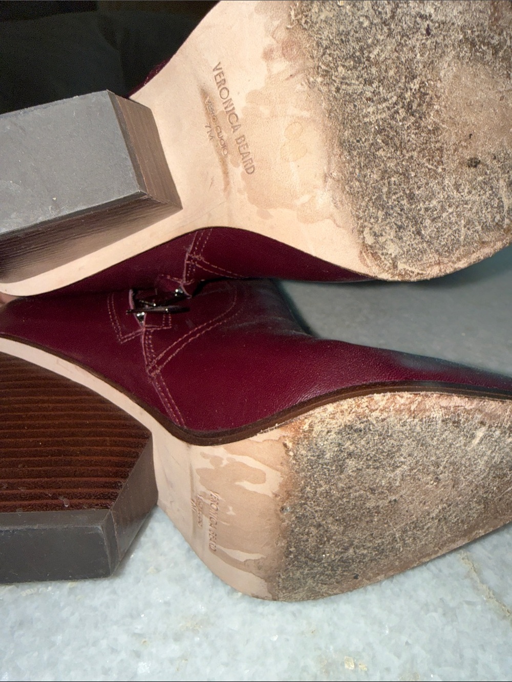Veronica Beard Burgundy Pointed-Toe Leather Mid-Calf Boots - Picture 6 of 9